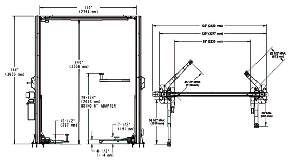 duolift 10K 2-Post Automotive/General-Purpose Lift Diagram