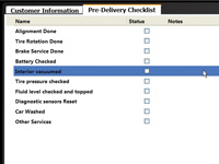 Vehicle Pre-Delivery Checklist